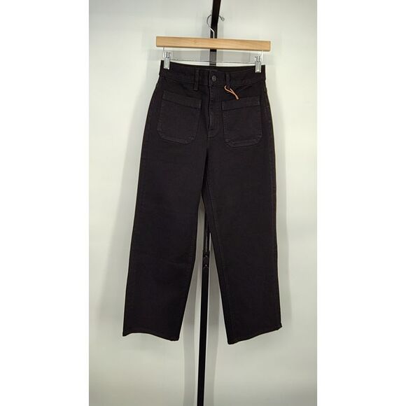 Quince Denim - Quince Women Bella Stretch Patch Pocket Wide Leg Jeans Black 26